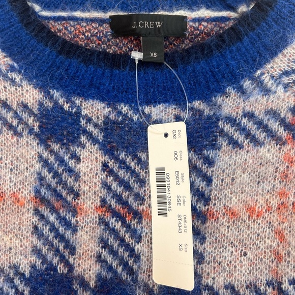NWT J. Crew Brushed Wool/Mohair Blend Crewneck Plaid Sweater, Blue/Cream, XS - Picture 4 of 7